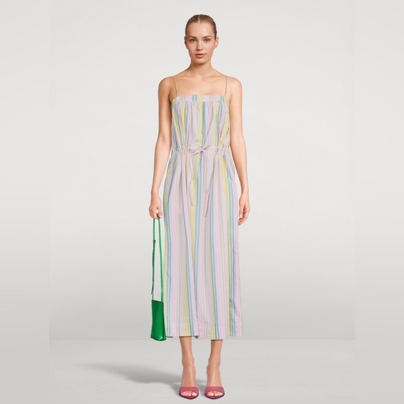 Ganni Dresses & Skirts - GANNI Cotton Midi Dress In Striped Print size US 8